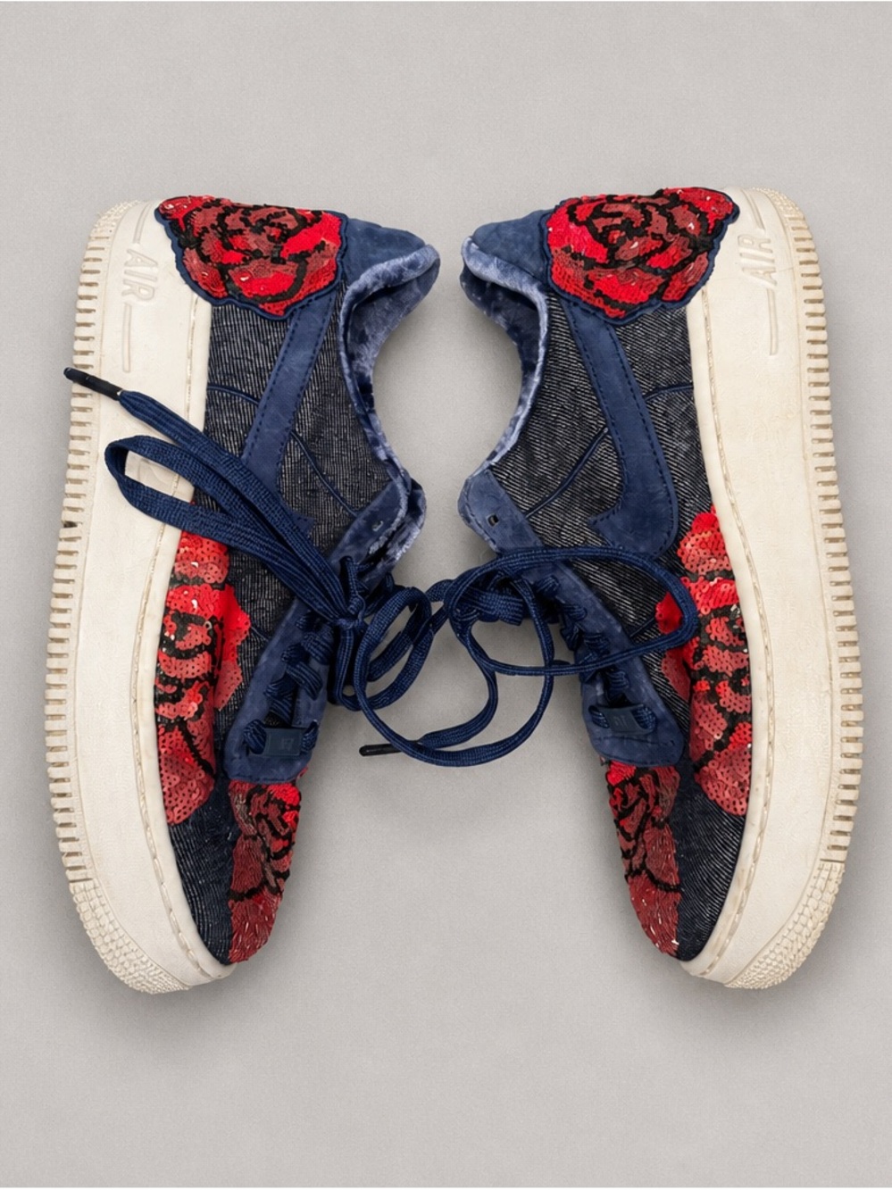 Nike Air Force 1 Floral Sequin Denim Sneakers